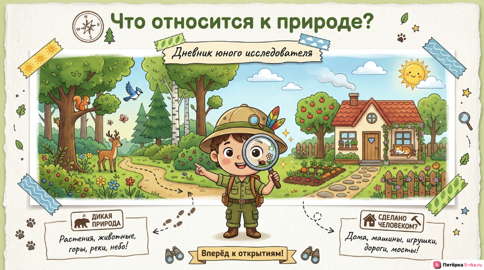 Слайд 3: Что относится к природе — дневник юного исследователя